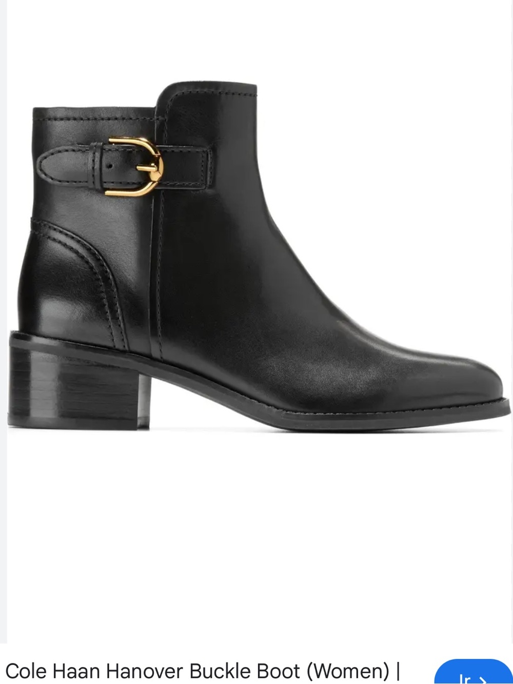 Cole Haan Black Leather Ankle Boots with Gold Buckle